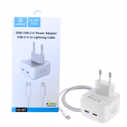 CARREGADOR PARA CELULAR USB C+C USB-C TO USB-C CABLE 50W ADAPTER TYPEC LEHMOX BRANCO LE 487