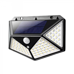 LUMINARIA SOLAR DE PAREDE REGARREGAVEL LEY 2224 COM SENSOR DE PRESENCA LEHMOX PRETO