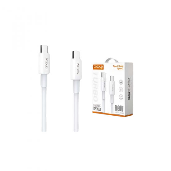 CABO PARA CELULAR USB-C/USB-C BRANCO 1M CB51 60W OIGOLD CABO PARA CELULAR USB-C/USB-C BRANCO 1M CB51 60W OIGOLD