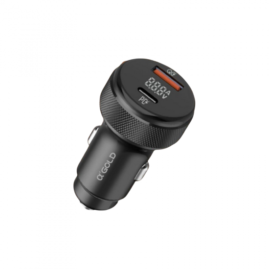 FONTE VEICULAR 2 USB-C PARA CARRO CJ12-4 GOLD 60W 9.1A PRETO