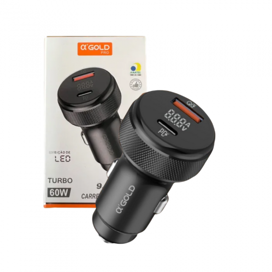 FONTE VEICULAR 2 USB-C PARA CARRO CJ12-4 GOLD 60W 9.1A PRETO FONTE VEICULAR 2 USB-C PARA CARRO CJ12-4 GOLD 60W 9.1A PRETO