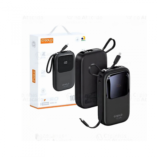 CARREGADOR PORTATIL 10000MAH V8/USB-C/LIGHTNING E INDUÇAO BTE-86 GOLD