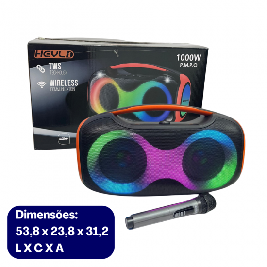 CAIXA DE SOM 1000W AMPLIFICADA HEYLI  HY2603B BT USB LIG TWS  BATERIA