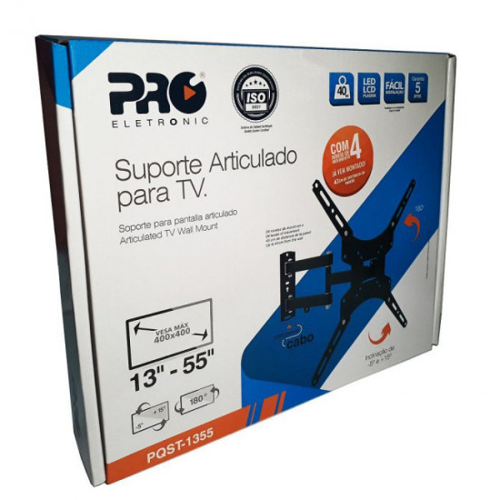 SUPORTE PARA TV ARTICULADO PRO ELETRONIC PQST-1355 P TVS, LCD E LED 13 A 55