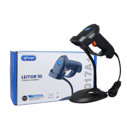 LEITOR DE CODIGO DE BARRA COM FIO KNUP COM SUPORTE KP-1017A+