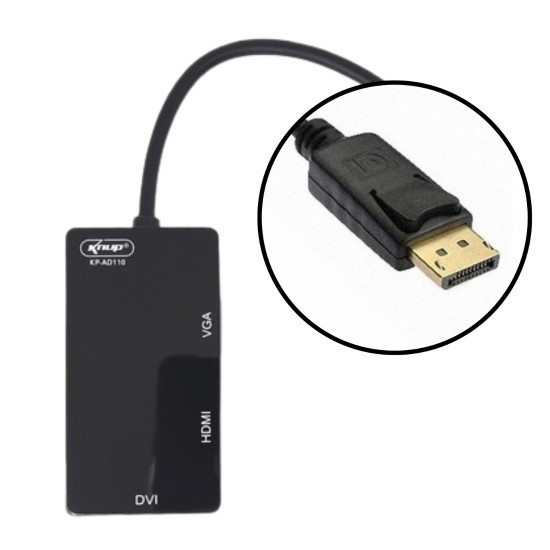 ADAPTADOR DISPLAYPORT MACHO PARA HDMI/VGA/DVI KP-AD110 KNUP ADAPTADOR DISPLAYPORT MACHO PARA HDMI/VGA/DVI KP-AD110 KNUP
