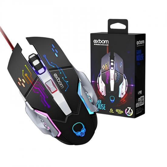 MOUSE GAMER COM FIO MS-G280 EXBOM 4800DPI RGB PRETO