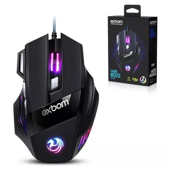 MOUSE GAMER COM FIO MS-G260 EXBOM 3200DPI RGB PRETO