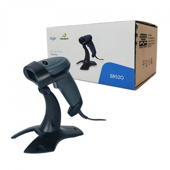 LEITOR DE CODIGO DE BARRA COM FIO ELGIN BEMATECH COM SUPORTE 1D 2D BR520