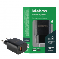 FONTE USB-A/USB-C PARA CELULAR INTELBRAS 4820106 AC/DC EC 11 POWER 20W 3.0A PRETO