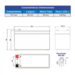 BATERIA MOURA PARA ALARME 12V COM VRLA