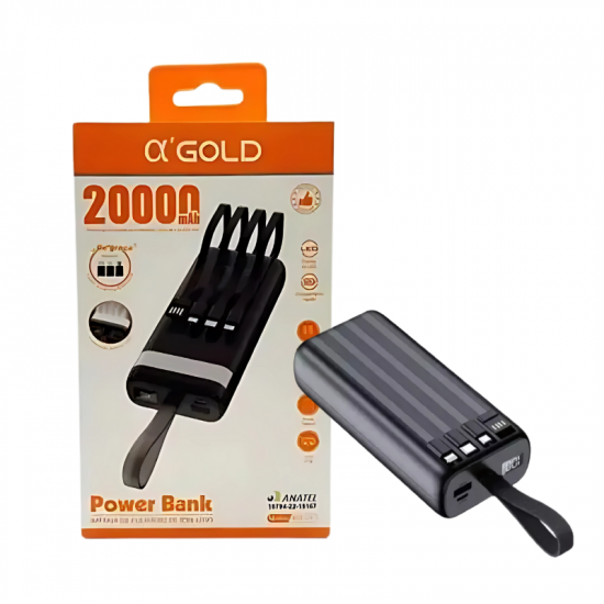 BATERIA PORTATIL 20000MAH V8/USB-C/LIGHTNING E INDUCAO BTE-21 A GOLD