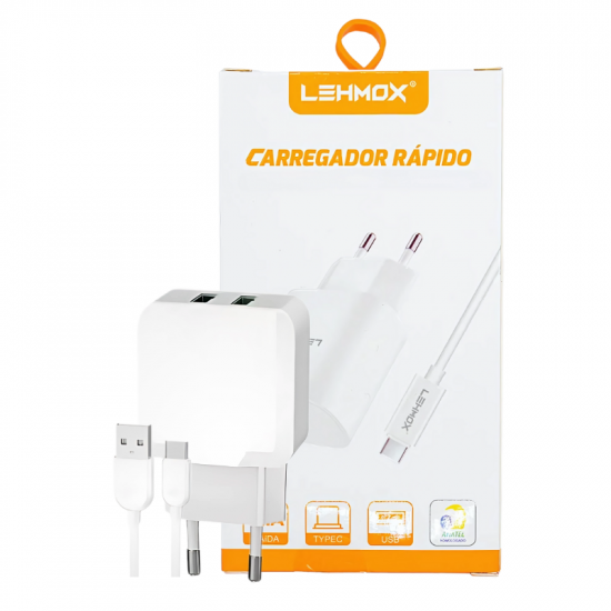 CARREGADOR PARA CELULAR USB-C + 2 USB-A 4.1A LE-496-TYPEC 1M BRANCO CARREGADOR PARA CELULAR USB-C + 2 USB-A 4.1A LE-496-TYPEC 1M BRANCO