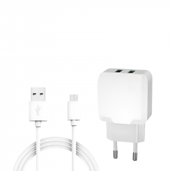 CARREGADOR PARA CELULAR V8 + 2 USB-A 4.1A LE-496-MICRO 1M BRANCO