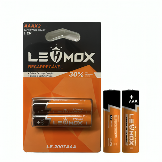 PILHA PALITO AAA RECARREGAVEL LEHMOX COM 2 UNI 970MAH 1,2V LE-2007AAA PILHA PALITO AAA RECARREGAVEL LEHMOX COM 2 UNI 970MAH 1,2V LE-2007AAA