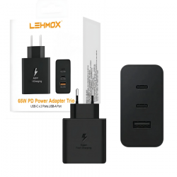 CARREGADOR PARA CELULAR USB C X 2 USB A 65W ADAPTER PRETO LEHMOX LE 627 1