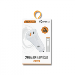 FONTE VEICULAR USB-A/USB-C COM CABO LIGHTNING 3.0 PD20W HYC06IP CORES HEYL