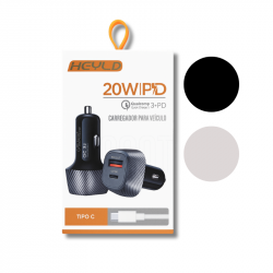 FONTE VEICULAR USB-A/USB-C COM CABO USB-C 3.0 PD20W HYC05TC CORES HEYL