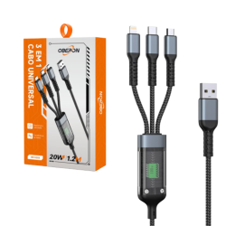 CABO PARA CELULAR 3EM1 USB-A V8/USB-C/LIGHTNING OBERON OR-CO33