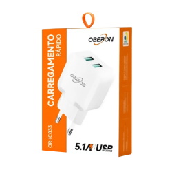 FONTE USB/USB PARA CELULAR OBERON OR-IC036 5.1A BRANCO