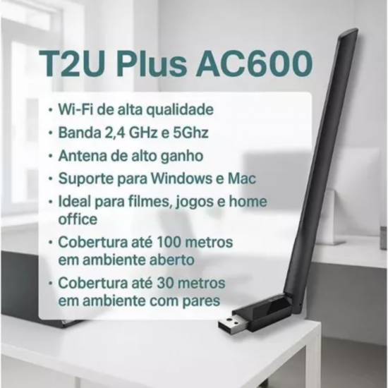 ADAPTADOR WIRELESS 433MBPS USB AC600 ARCHER T2U PLUS TP-LINK