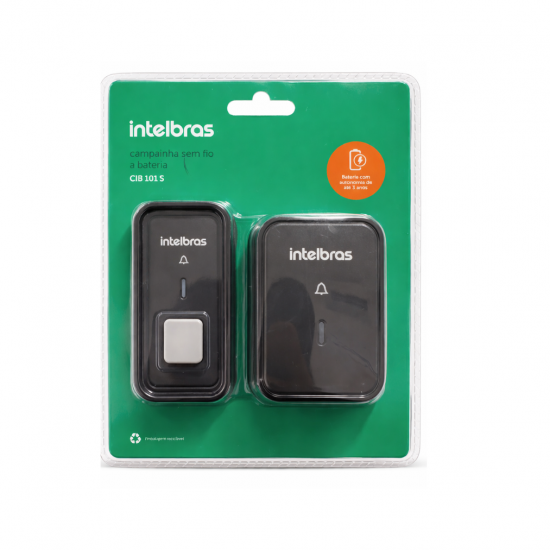 CAMPAINHA SEM FIO COM BATERIA CIB 101 S PRETA INTELBRAS 4520064