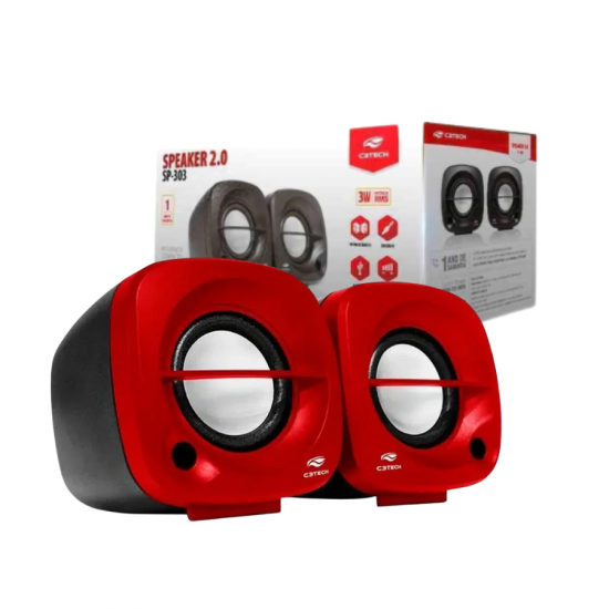 CAIXA DE SOM SP-303RD SPEAKER 2.0 VERMELHA C3TECH
