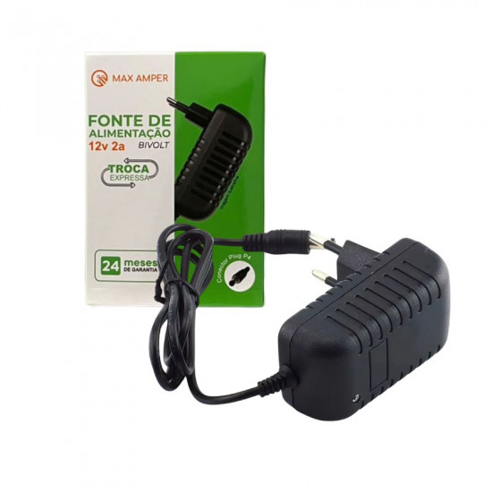 FONTE DE ALIMENTAÇÃO 12V 2A BIVOLT PLUG P4 MAX AMPER