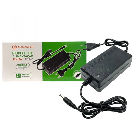 FONTE DE ALIMENTAÇÃO 12V 5A BIVOLT PLUG P4 MAX AMPER